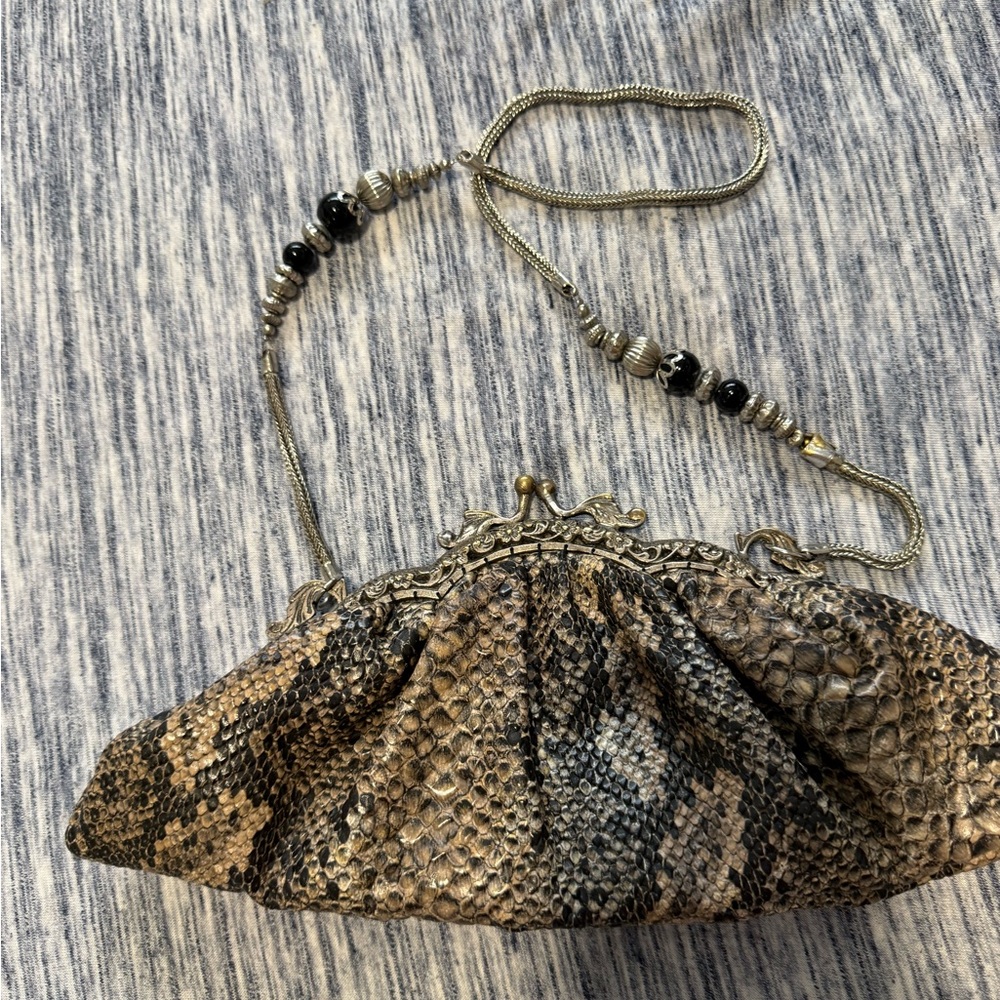 Elegant Snakeskin Clutch with Chain Strap